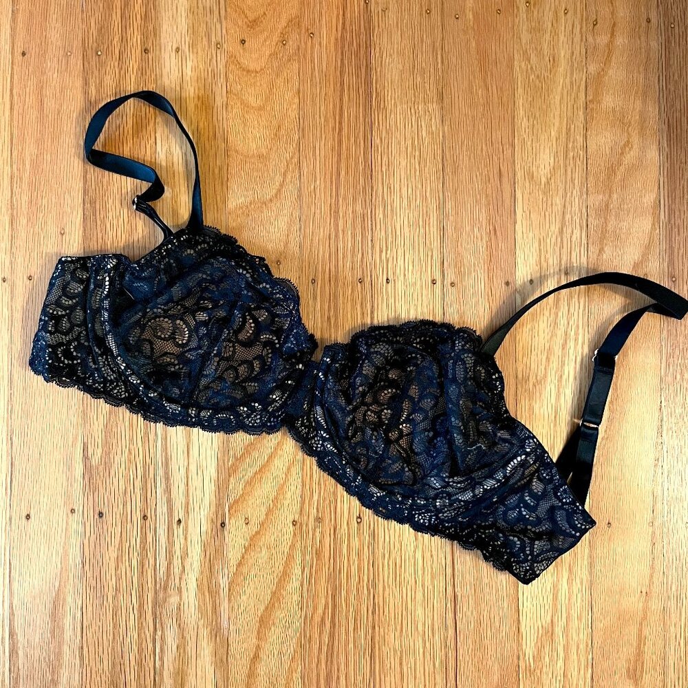True & Co. Black Lace Unlined Bra 34D